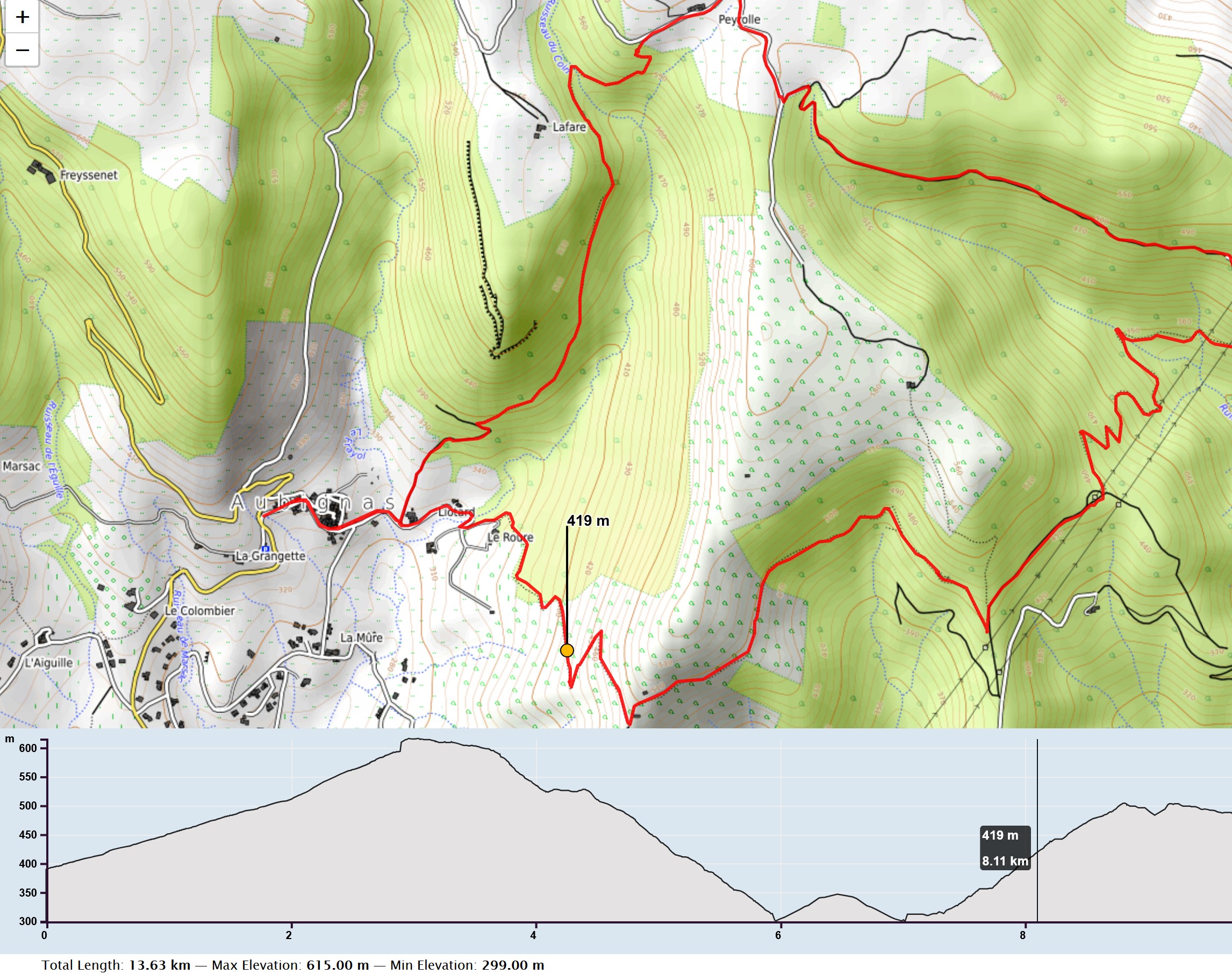 Hiking trail mapping screenshot